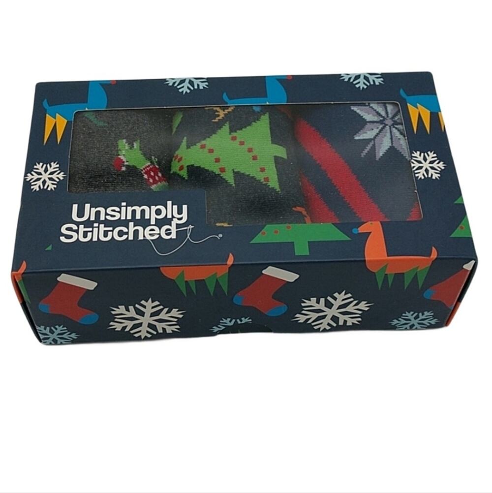 NWT Unisex Dinosauer, Reindeer, Christmas Tree & Stars Socks 3 pk Gift Box